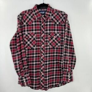Wrangler Flannel Shirt Button Down Pearl Snaps Long Sleeve Mens Size Medium